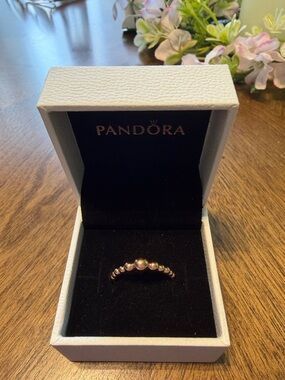 Pandora Rose Gold Beaded Ring with Pink Opal Accent